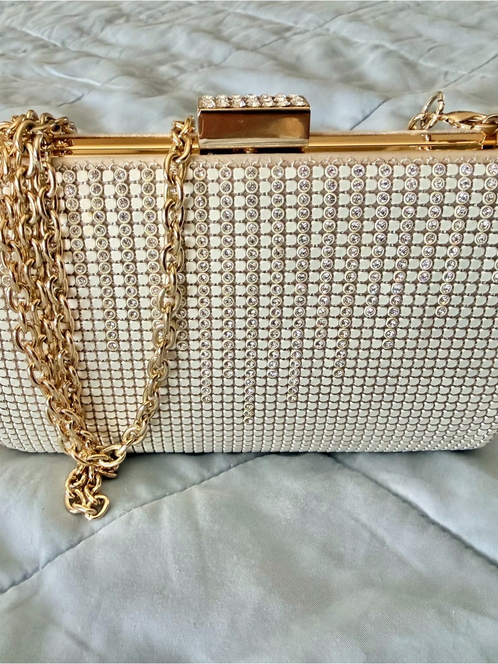 Whiting&Davis White Mesh Crystal-Embellished Evening Clutch - Super Elegant